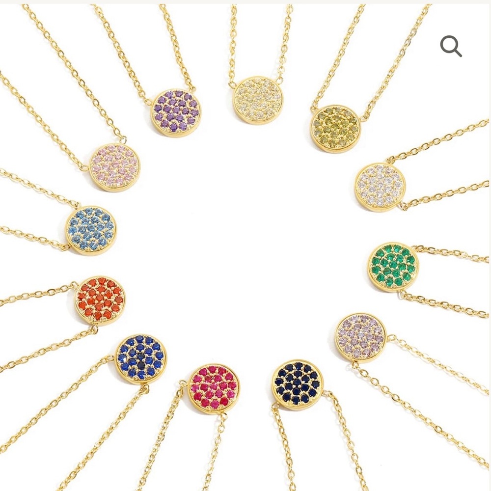 Gold Disc Pendant Necklace with Assorted Colored Gemstones